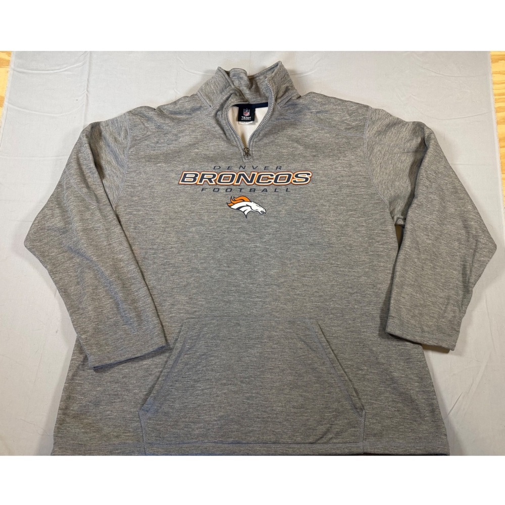 NFL Team Apparel Denver Broncos Quarter Zip Pullover Gray Mens XL Fleece